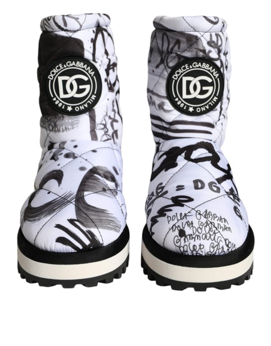 Steppstiefel Schwarz Weiß Graffiti-Print - Image 2