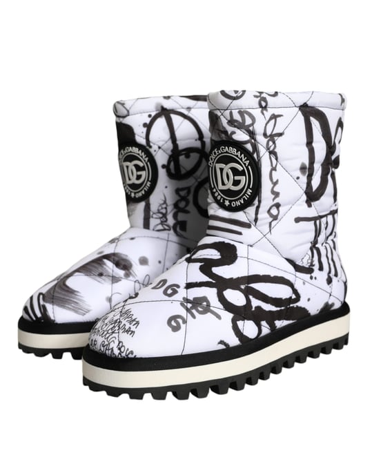 Steppstiefel Schwarz Weiß Graffiti-Print - Image 3