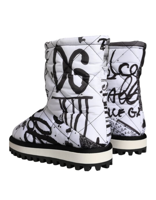Steppstiefel Schwarz Weiß Graffiti-Print - Image 4