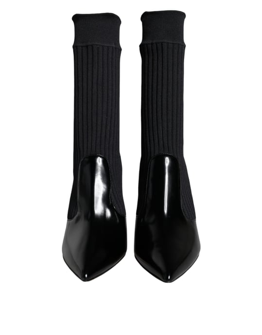Ribstrick-Stiefel Schwarz Lackleder - Image 2