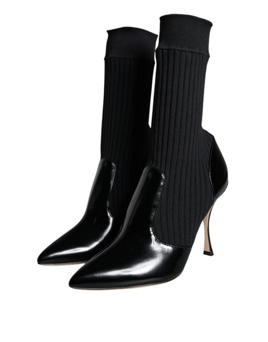 Ribstrick-Stiefel Schwarz Lackleder - Image 3