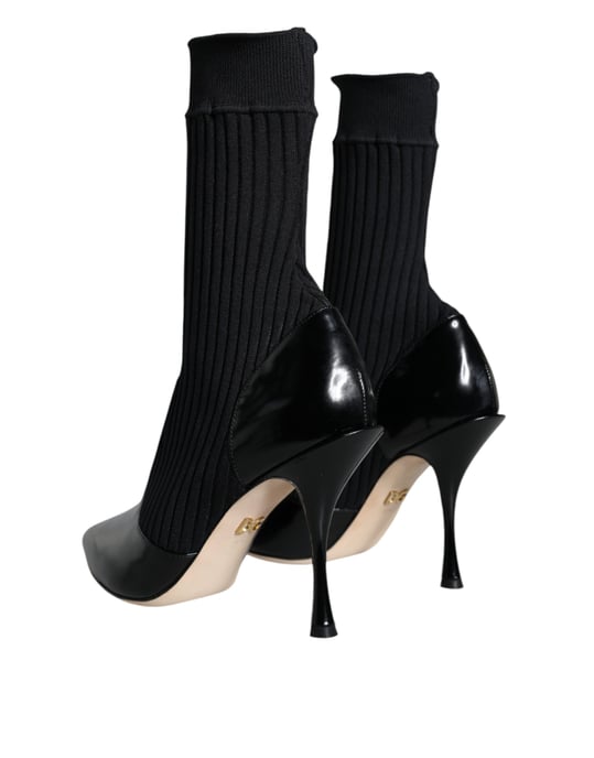 Ribstrick-Stiefel Schwarz Lackleder - Image 4