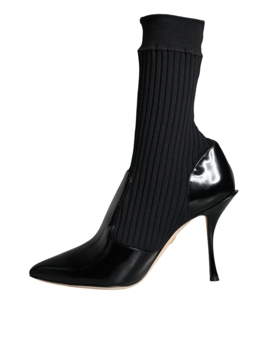 Ribstrick-Stiefel Schwarz Lackleder - Image 5