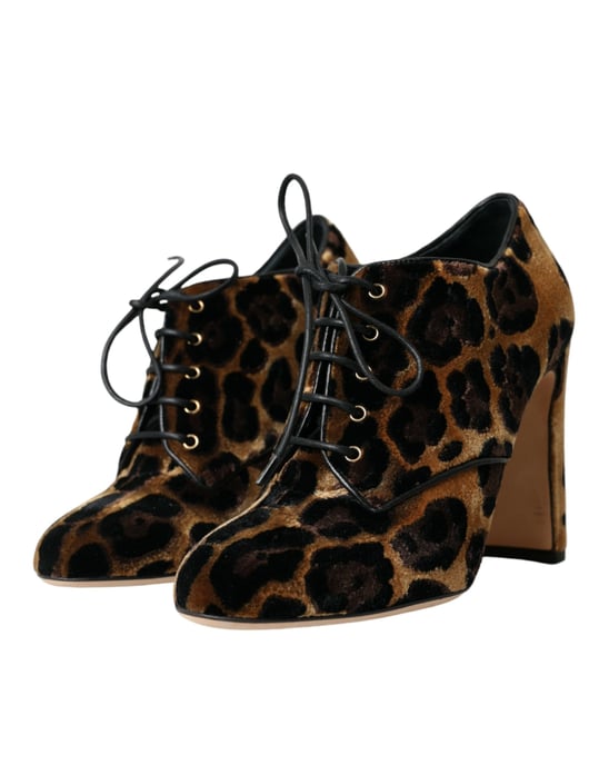 Samt Schnür-Booties mit Leopardendruck - Image 3