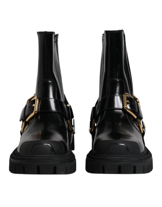 Leder Stiefeletten Schwarze Schnallenstiefel - Image 2