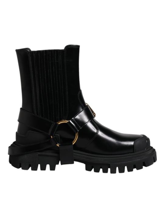 Leder Stiefeletten Schwarze Schnallenstiefel - Image 4