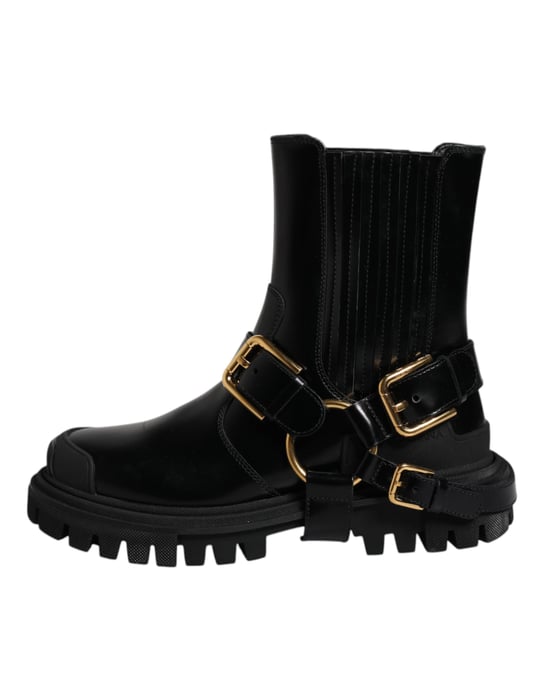 Leder Stiefeletten Schwarze Schnallenstiefel - Image 5