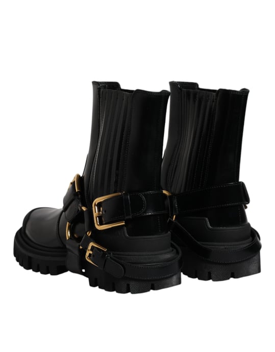 Leder Stiefeletten Schwarze Schnallenstiefel - Image 6