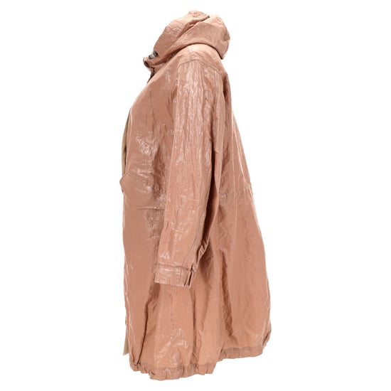 Brunello Cucinelli Glänzender Trikotin Regenmantel mit Kapuze aus brauner Baumwolle - Image 2