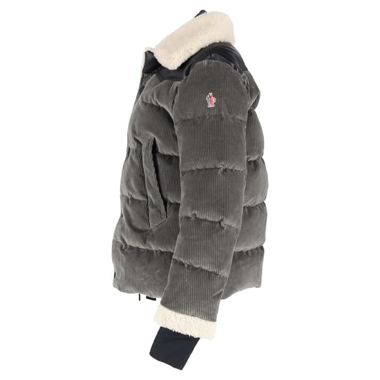 Moncler Roubion Jacke mit Lammfellbesatz aus grauer Baumwolle - Image 2