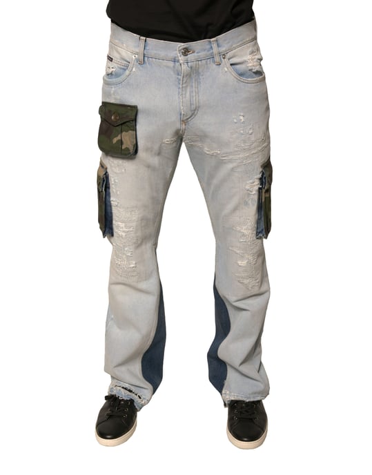 Abgenutzte Denim-Jeans mit Camouflage-Taschenstil - Image 1
