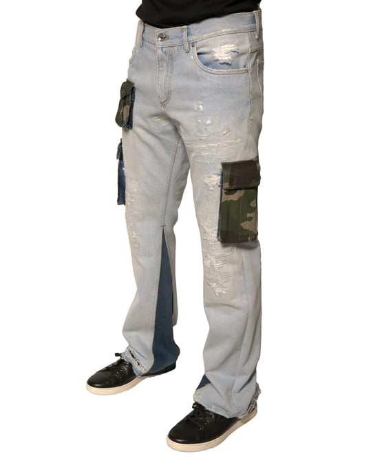 Abgenutzte Denim-Jeans mit Camouflage-Taschenstil - Image 3