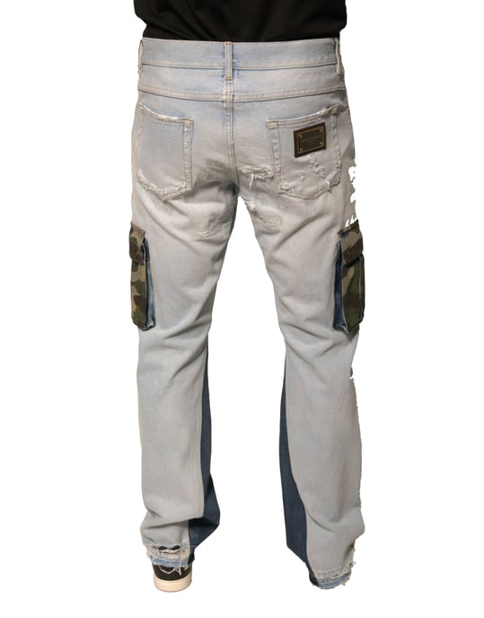 Abgenutzte Denim-Jeans mit Camouflage-Taschenstil - Image 4