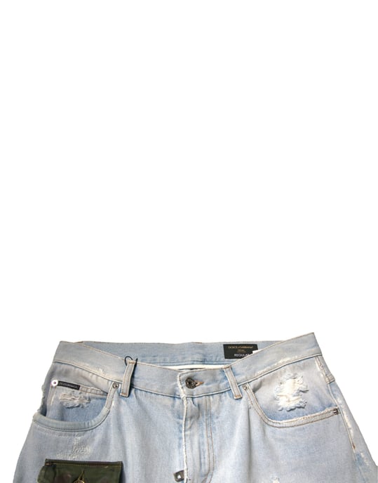 Abgenutzte Denim-Jeans mit Camouflage-Taschenstil - Image 5