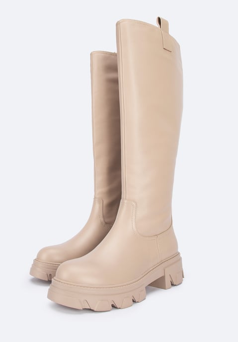 Wittchen Damen-Lederstiefel mit dicken Sohlen, beige, Naturleder - Image 6