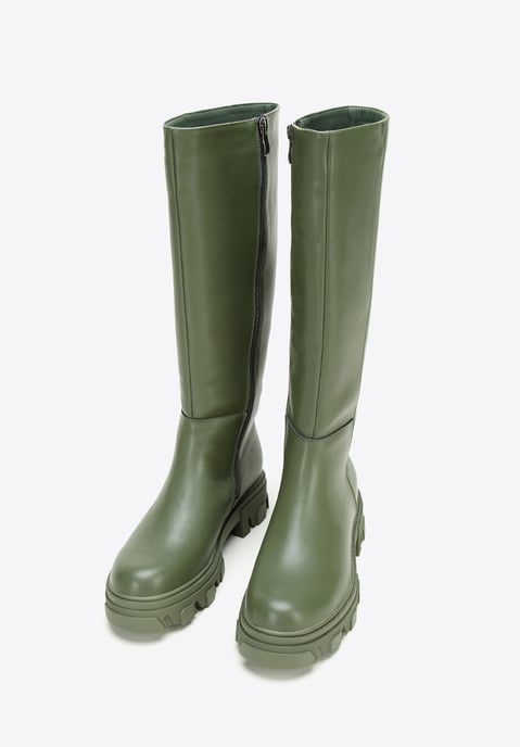 Wittchen Damen-Lederstiefel mit dicker Sohle und Reißverschluss, dunkelgrün - Image 1