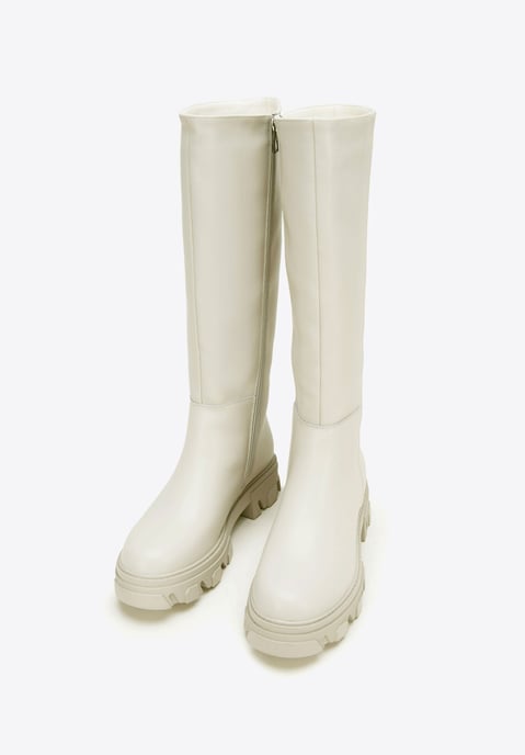 Wittchen Damen-Lederstiefel mit dicker Sohle und Reißverschluss, graubeige - Image 1