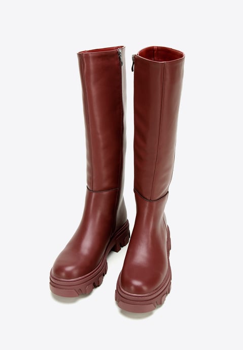 Wittchen Damen-Lederstiefel mit dicker Sohle und Reißverschluss, Kirschrot - Image 1
