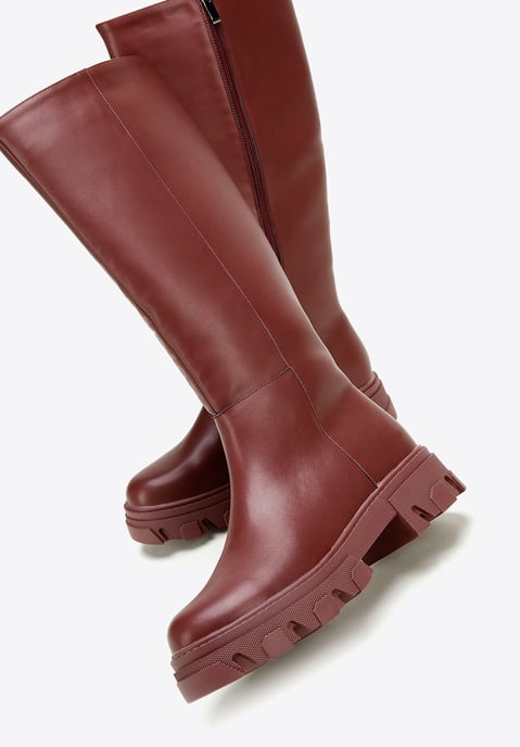 Wittchen Damen-Lederstiefel mit dicker Sohle und Reißverschluss, Kirschrot - Image 5