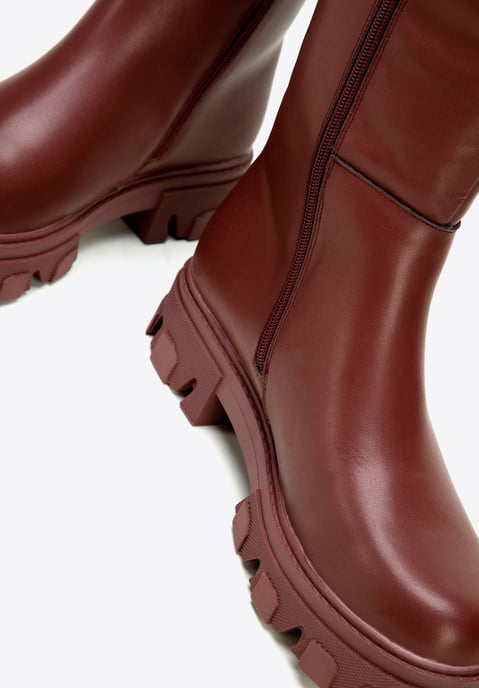 Wittchen Damen-Lederstiefel mit dicker Sohle und Reißverschluss, Kirschrot - Image 6