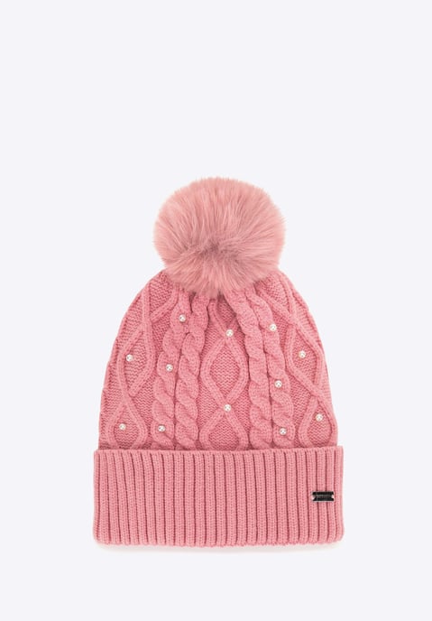 Wittchen Damenhut mit Bommel und Perlen, rosa Viskose - Image 2
