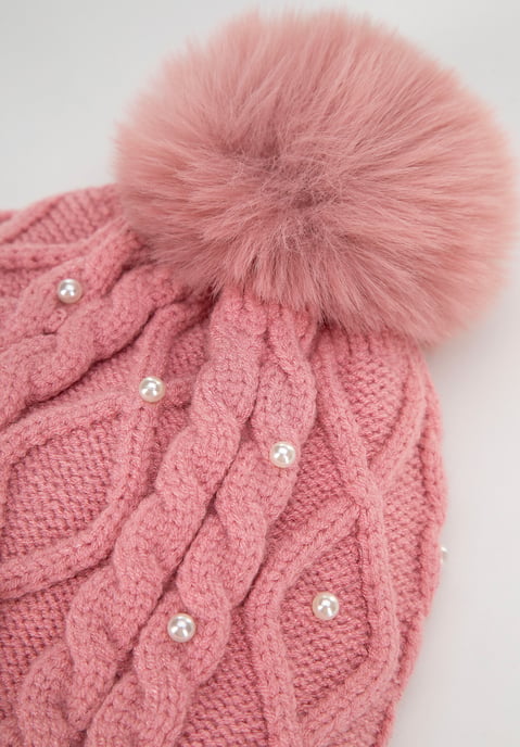 Wittchen Damenhut mit Bommel und Perlen, rosa Viskose - Image 3