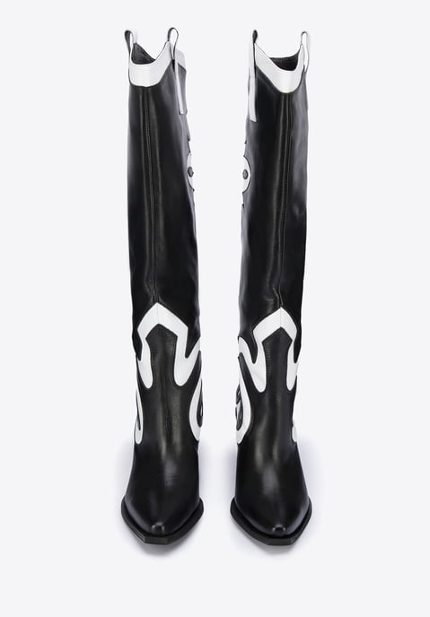 Wittchen Damen-Cowboystiefel aus zweifarbigem Leder, schwarz-weiß, Naturleder - Image 2