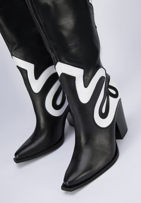 Wittchen Damen-Cowboystiefel aus zweifarbigem Leder, schwarz-weiß, Naturleder - Image 5