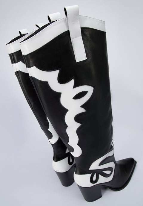 Wittchen Damen-Cowboystiefel aus zweifarbigem Leder, schwarz-weiß, Naturleder - Image 6