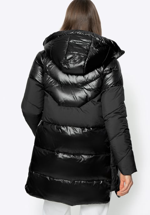 Wittchen Damen-Daunenmantel aus Materialmix mit Kapuze, schwarzes Nylon - Image 3