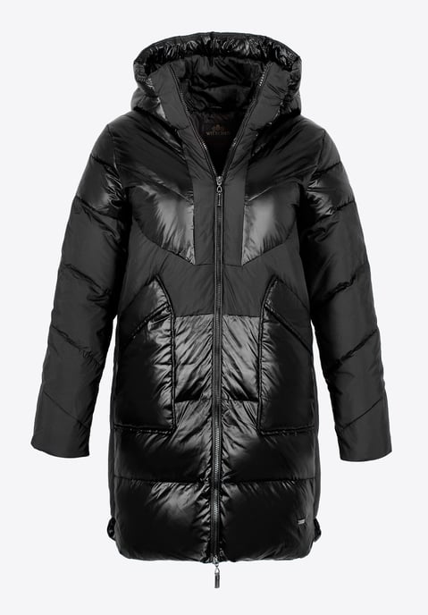 Wittchen Damen-Daunenmantel aus Materialmix mit Kapuze, schwarzes Nylon - Image 6