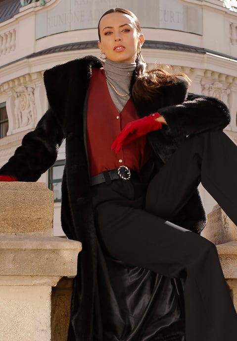 Wittchen Damen-Kunstpelzmantel, klassisch schwarz, Polyester - Image 1