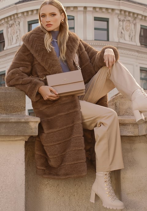 Wittchen Damen-Kunstpelzmantel mit Kragen, Dunkelbeige, Polyester - Image 1