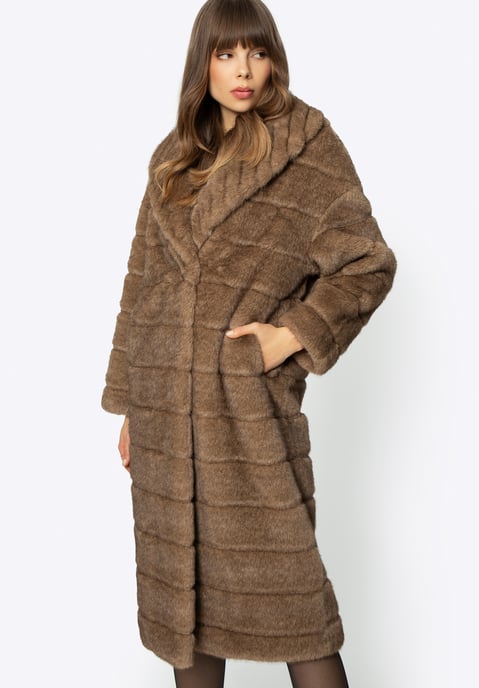 Wittchen Damen-Kunstpelzmantel mit Kragen, Dunkelbeige, Polyester - Image 2