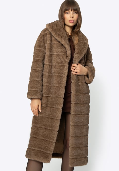 Wittchen Damen-Kunstpelzmantel mit Kragen, Dunkelbeige, Polyester - Image 3