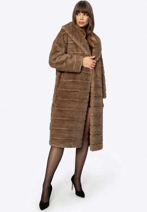 Wittchen Damen-Kunstpelzmantel mit Kragen, Dunkelbeige, Polyester - Image 6