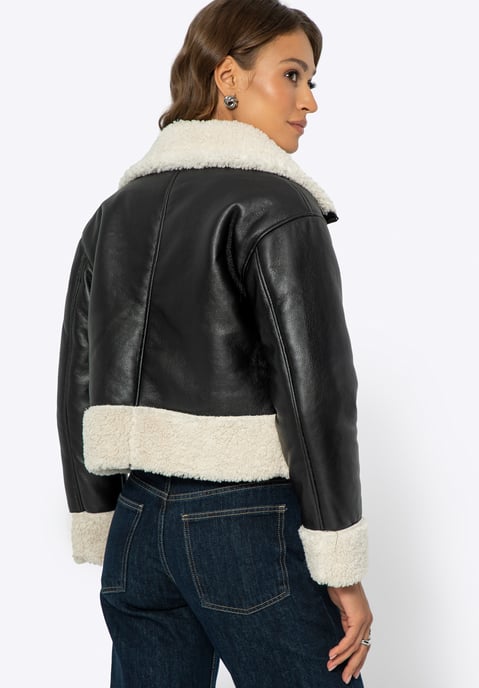 Wittchen Damen kurze schwarze Lederjacke mit Pelz - Image 3
