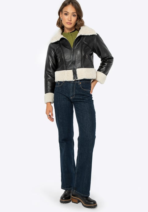 Wittchen Damen kurze schwarze Lederjacke mit Pelz - Image 4