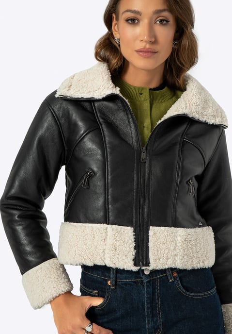 Wittchen Damen kurze schwarze Lederjacke mit Pelz - Image 5