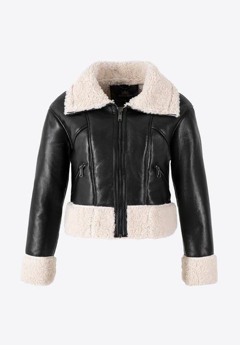 Wittchen Damen kurze schwarze Lederjacke mit Pelz - Image 6