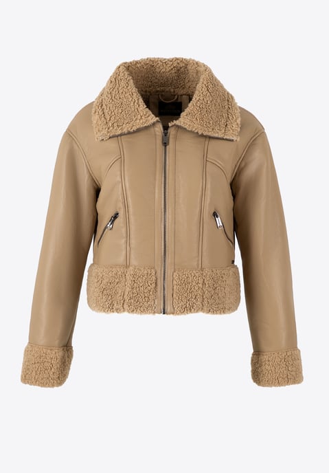 Wittchen Damen kurze beige Jacke mit Pelzbesatz, beiges Kunstleder - Image 5
