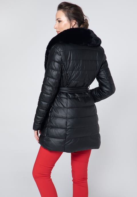 Wittchen Damen Steppjacke aus Öko-Leder mit Pelzbesatz, Schwarz - Image 2