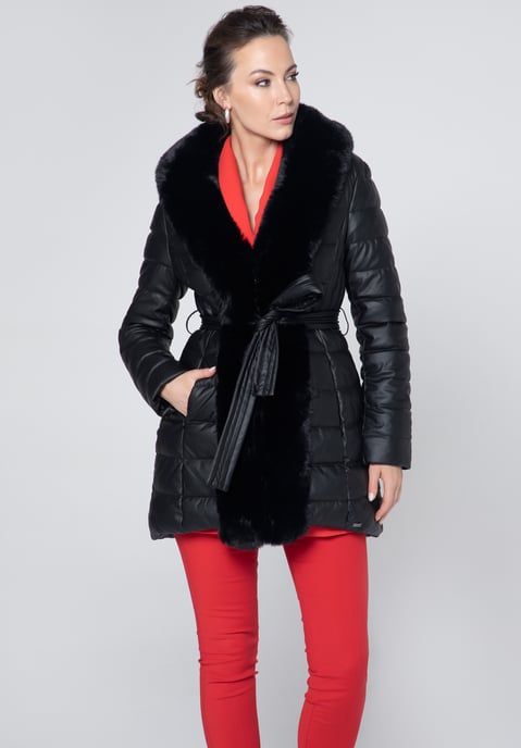 Wittchen Damen Steppjacke aus Öko-Leder mit Pelzbesatz, Schwarz - Image 3