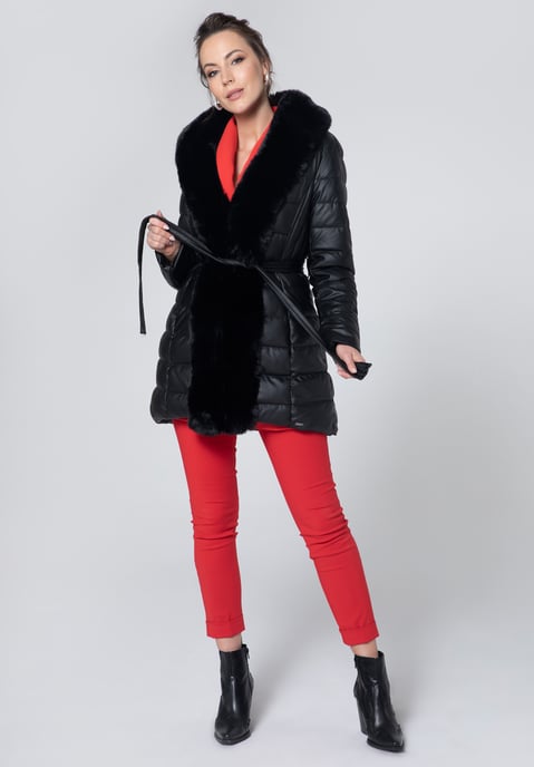 Wittchen Damen Steppjacke aus Öko-Leder mit Pelzbesatz, Schwarz - Image 4