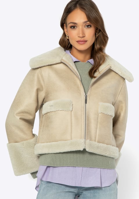 Wittchen Damen-Kurzjacke mit Kunstpelz, Hellbeige, Kunstleder - Image 2