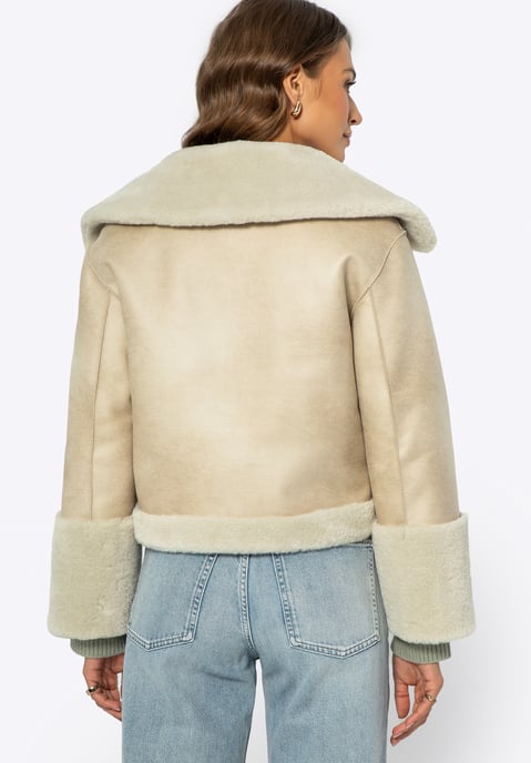 Wittchen Damen-Kurzjacke mit Kunstpelz, Hellbeige, Kunstleder - Image 3