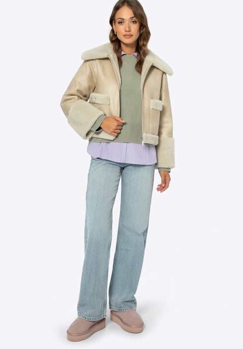 Wittchen Damen-Kurzjacke mit Kunstpelz, Hellbeige, Kunstleder - Image 4