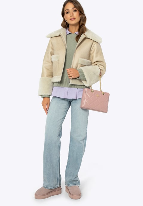 Wittchen Damen-Kurzjacke mit Kunstpelz, Hellbeige, Kunstleder - Image 5