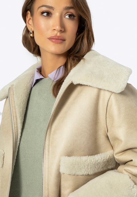 Wittchen Damen-Kurzjacke mit Kunstpelz, Hellbeige, Kunstleder - Image 6