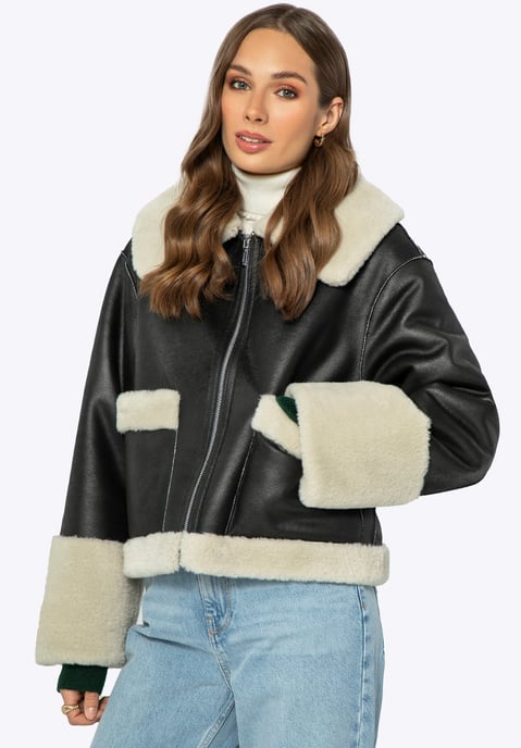 Wittchen Damen-Kurzjacke mit Kunstpelz, schwarzes Kunstleder - Image 3